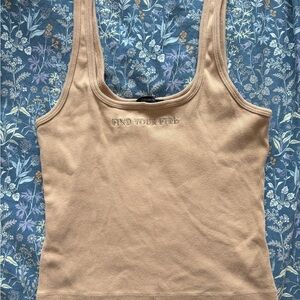 Tan Embroidered Ribbed Tank Top